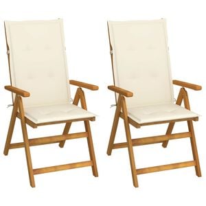 vidaXL 2 verstellbare Klappst&uuml;hle mit Kissen aus massivem Akazienholz