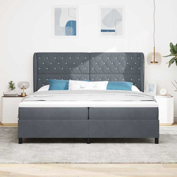 vidaXL Boxspringbett mit Matratze Dunkelgrau 200 x 200 cm Polyester