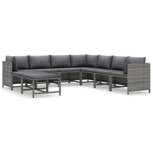 vidaXL 9-tlg. Garten-Lounge-Set mit Kissen Poly Rattan Grau