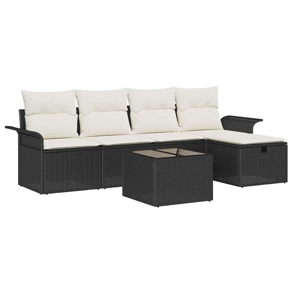 vidaXL Gartensofa-set mit Kissen 6 pcs Schwarz und Creme Poly-Rattan