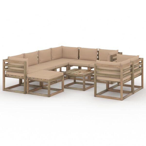 vidaXL 10-tlg. Garten-Lounge-Set mit Kissen Beige
