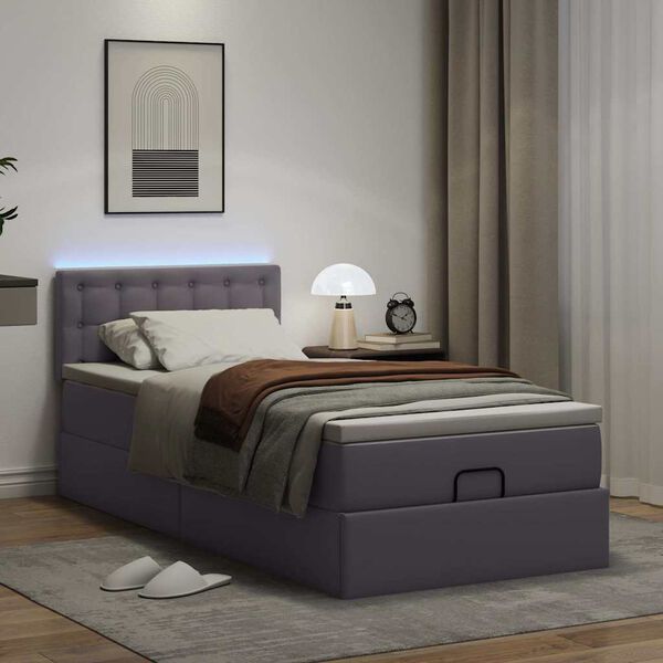 vidaXL Ottoman-Bett mit Matratzen & LEDs Grau 80x200 cm Kunstleder