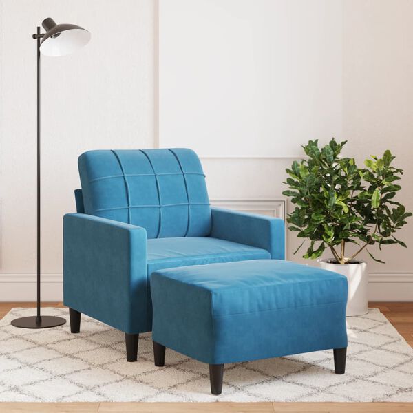 vidaXL Sessel mit Hocker Blau 60 cm Samt