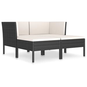 vidaXL 4-tlg. Garten-Lounge-Set mit Auflagen Poly Rattan Schwarz