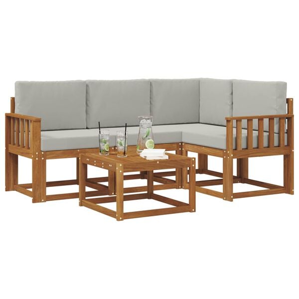 vidaXL Outdoor-Sofagarnitur mit Kissen 5 pcs Nat&uuml;rlich und Hellgrau