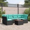 vidaXL 7-tlg. Garten-Sofagarnitur mit Kissen Schwarz Poly Rattan