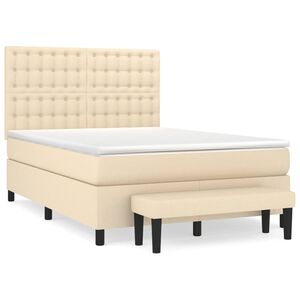 vidaXL Boxspringbett mit Matratze Creme 140x190 cm Stoff