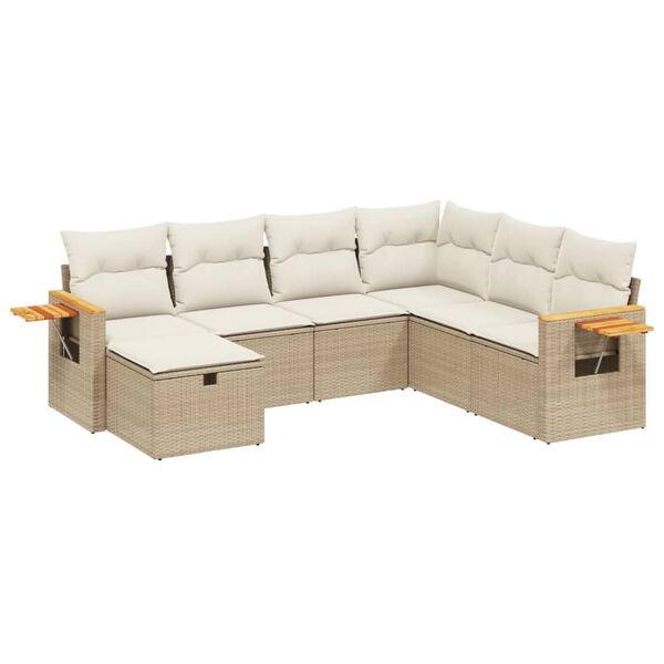 vidaXL 7-tlg. Garten-Sofagarnitur mit Kissen Beige Poly Rattan