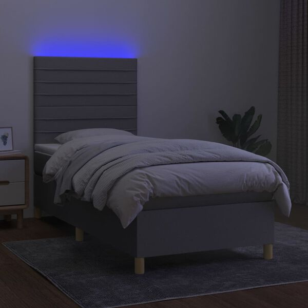 vidaXL Boxspringbett mit Matratze & LED Hellgrau 90x190 cm Stoff