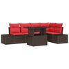 vidaXL Gartensofa-set 6 Stk. 5-Sitzanzahl Braun und Rot Poly-Rattan