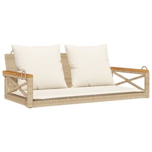 vidaXL H&auml;ngebank mit Kissen Beige 109x62x40 cm Poly Rattan