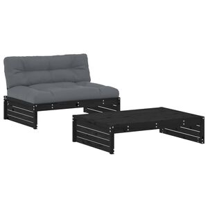 vidaXL 2-tlg. Garten-Lounge-Set mit Kissen Schwarz Massivholz
