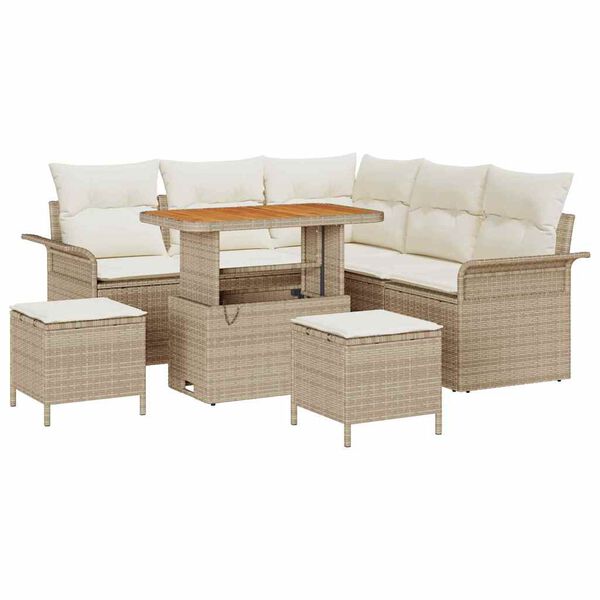 vidaXL Garten-Sofa-Set mit Kissen mit Speicher 8 pcs Beige und Creme