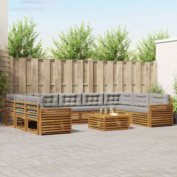 vidaXL Outdoor-Sofagarnitur mit Kissen 10 pcs Nat&uuml;rlich und Hellgrau