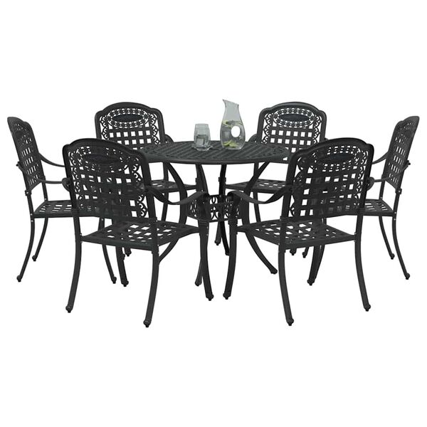 vidaXL Garten Essgruppe 7 pcs Schwarz Aluminium