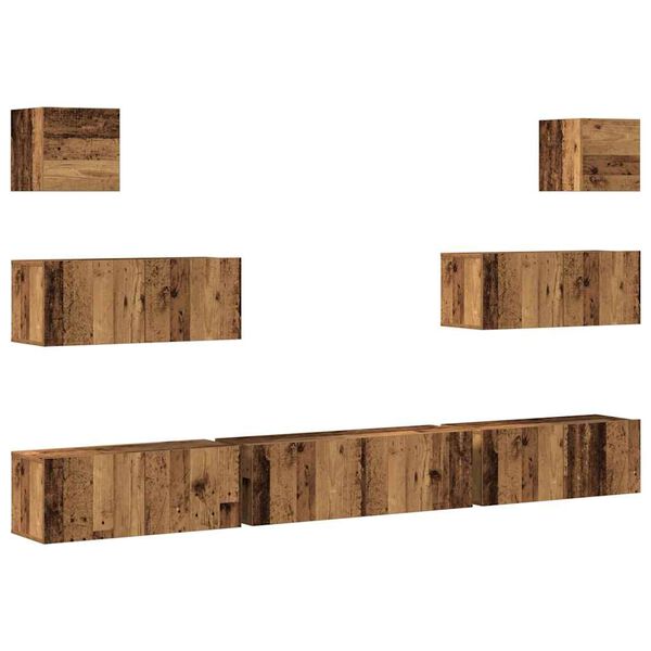 vidaXL 7-tlg. TV-Schrank-Set Wandmontage Altholz-Optik Holzwerkstoff