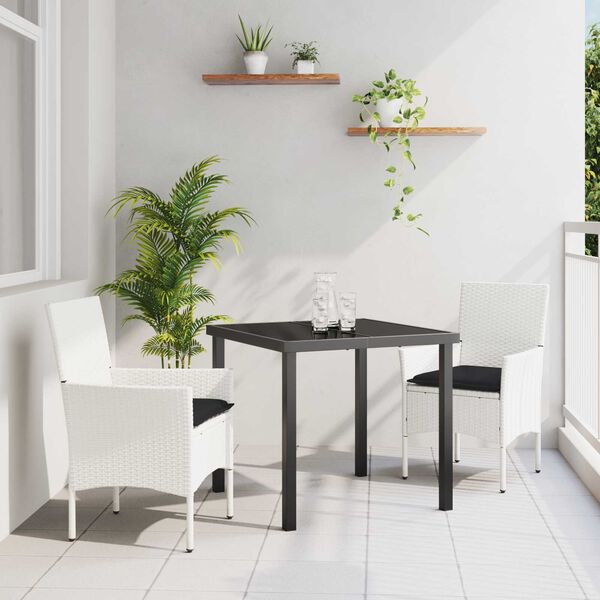 vidaXL Garten Essgruppe mit Kissen 3 pcs Wei&szlig; Poly-Rattan