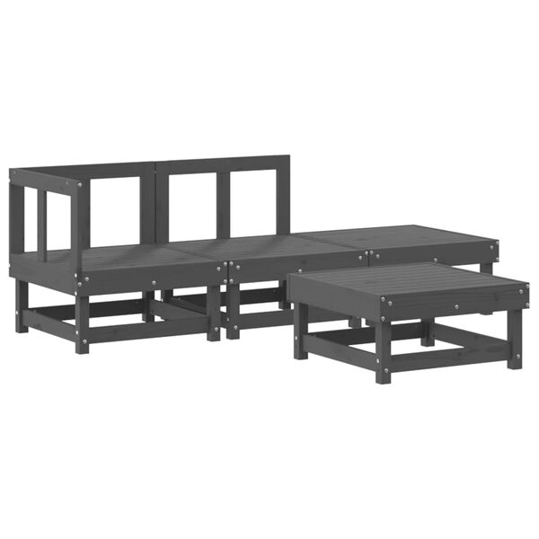 vidaXL 4-tlg. Garten-Lounge-Set mit Kissen Grau Massivholz