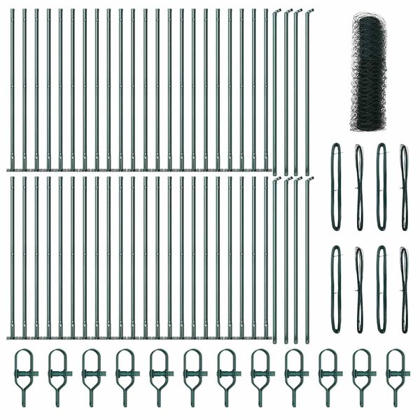 vidaXL Zaunpfosten Gr&uuml;n 100 x 0,5 m (36 mm Maschenweite) Stahl und PVC