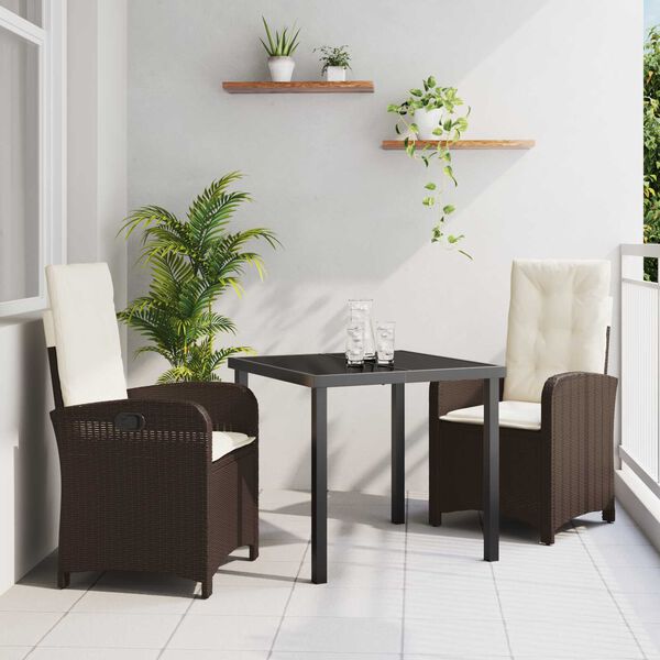 vidaXL Garten Essgruppe mit Kissen 3 pcs Braun Poly-Rattan