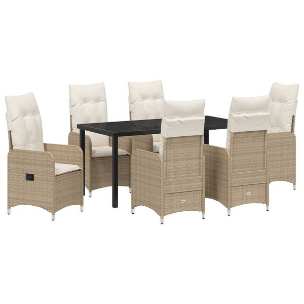 vidaXL Garten Essgruppe mit Kissen 7 pcs Beige Poly Rattan
