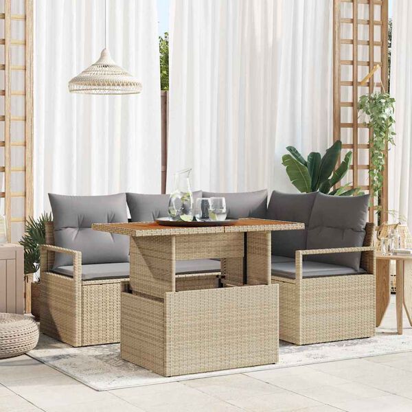 vidaXL Garten-Sofa-Set mit Speicher 5 pcs Beige Poly Rattan