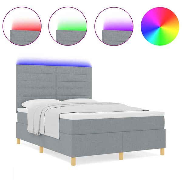 vidaXL Boxspringbett mit Matratze Hellgrau 140 x 190 cm Stoff