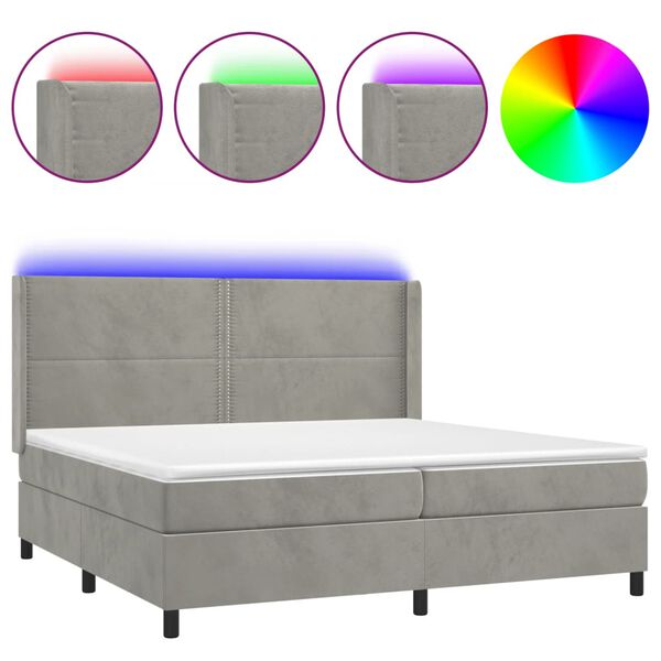 vidaXL Boxspringbett mit Matratze & LED Hellgrau 200x200 cm Samt
