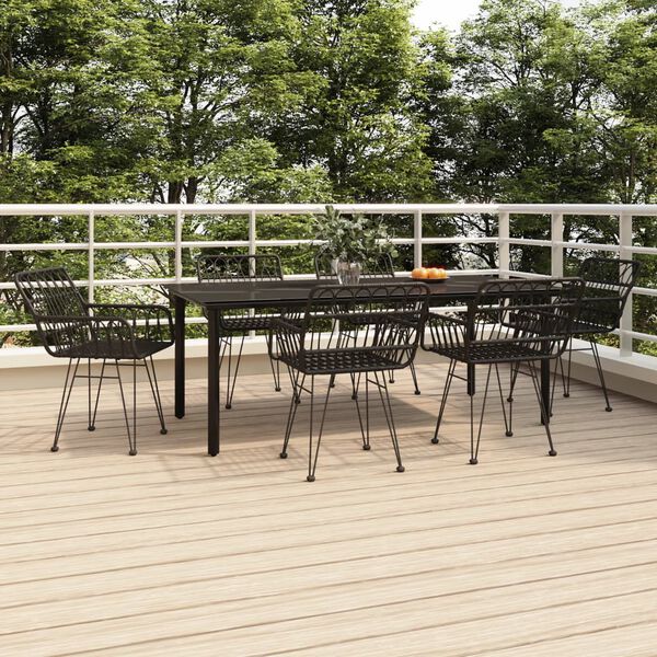 vidaXL 7-tlg. Garten-Essgruppe Schwarz Poly Rattan