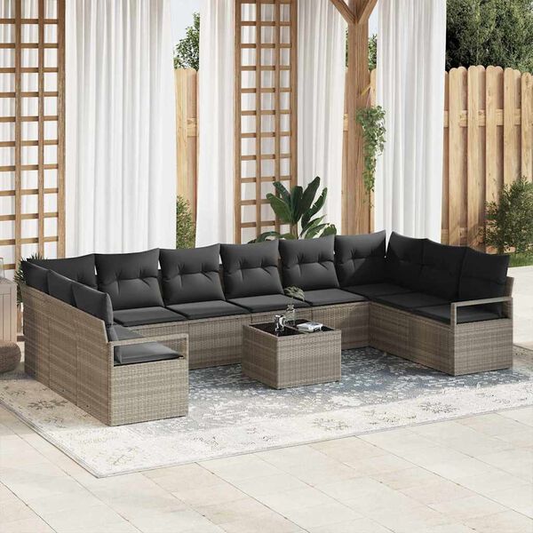 vidaXL Sofa Set mit Kissen 11 pcs Hellgrau Poly-Rattan