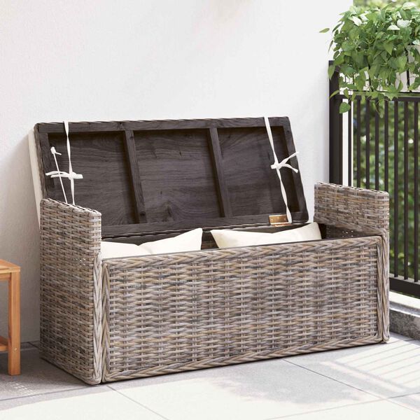 vidaXL Sitzbank mit Stauraum mit Kissen Grau 110 x 40 x 50 cm Rattan