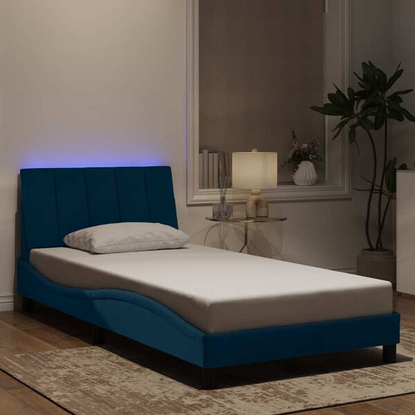 vidaXL Bettgestell mit LED ohne Matratze "Hanko" Blau 100x200 cm Samt
