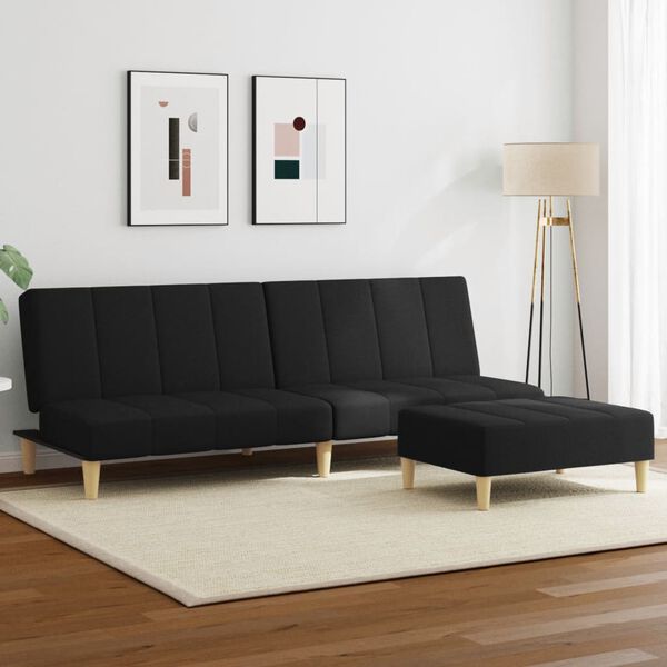 vidaXL Schlafsofa 2-Sitzer mit Fu&szlig;hocker Schwarz Stoff