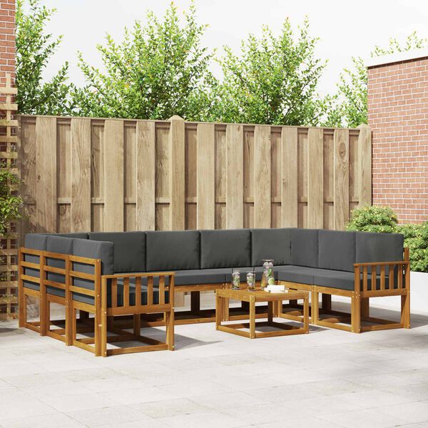 vidaXL Outdoor-Sofagarnitur mit Kissen 10 pcs Natur und Anthrazit
