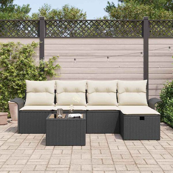 vidaXL Gartensofa-set mit Kissen 6 pcs Schwarz und Creme Poly-Rattan
