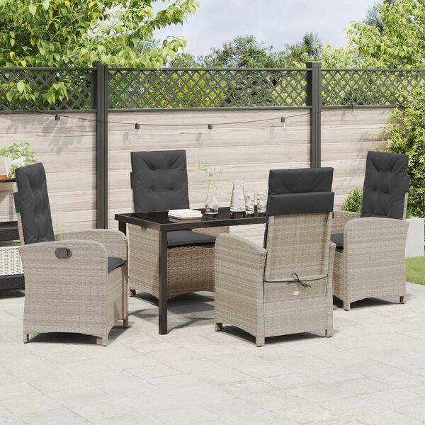 vidaXL Garten Essgruppe mit Kissen 5 pcs Hellgrau Poly-Rattan