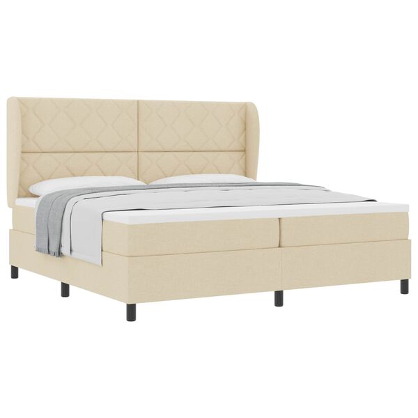 vidaXL Boxspringbett mit Matratze Creme 200 x 200 cm Stoff