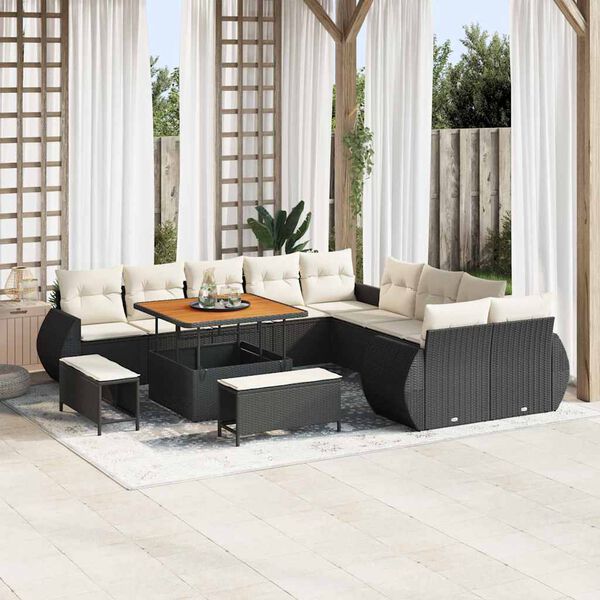 vidaXL Garten-Sofa-Set mit Kissen 13 pcs Schwarz und Creme