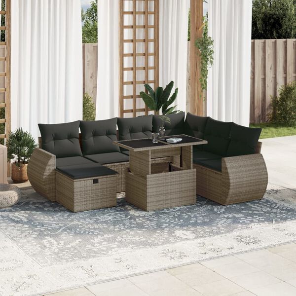 vidaXL 8-tlg. Garten-Sofagarnitur mit Kissen Grau Poly Rattan