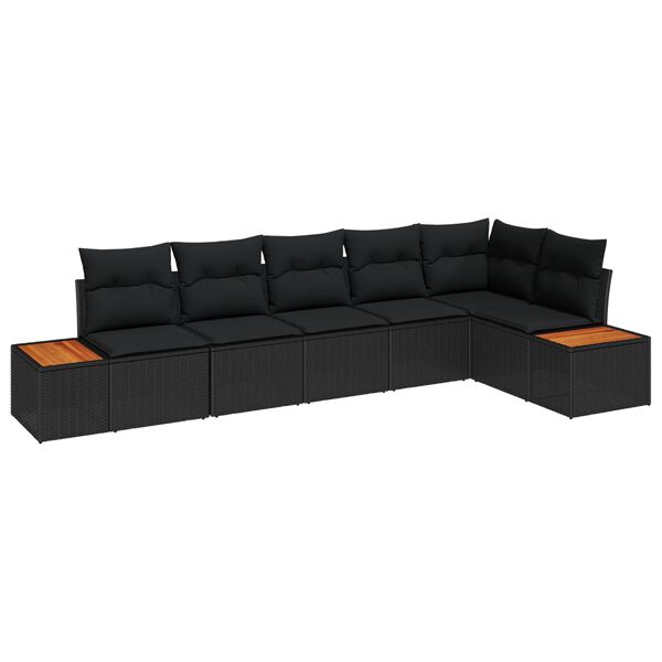 vidaXL Gartensofa-set mit Kissen mit Speicher 6 pcs Schwarz Polyrattan