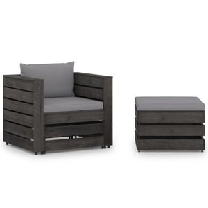 vidaXL 2-tlg. Garten-Lounge-Set mit Kissen Grau Impr&auml;gniertes Holz