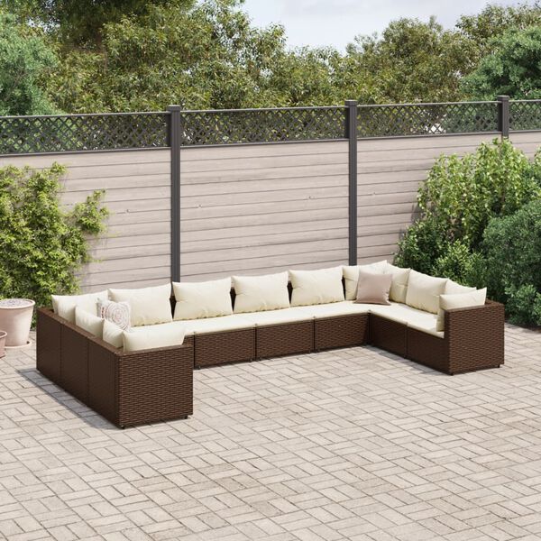 vidaXL 10-tlg. Garten-Lounge-Set mit Kissen Braun Poly Rattan