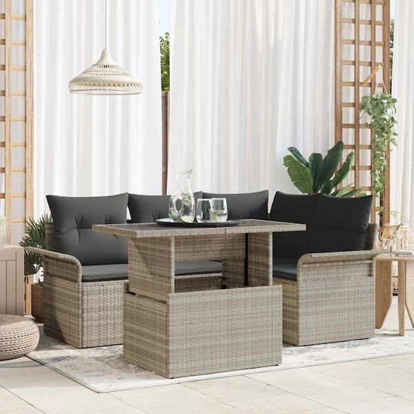 vidaXL Garten-Sofa-Set mit Kissen 5 pcs Hellgrau Poly Rattan