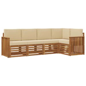 vidaXL Ecksofa Set mit Kissen 5 pcs Natur und Beige Massivholz Akazie
