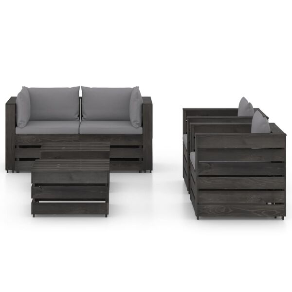 vidaXL 6-tlg. Garten-Lounge-Set mit Kissen Grau Impr&auml;gniertes Holz