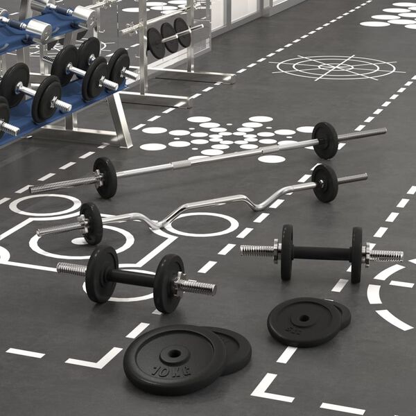 vidaXL Langhantel und Kurzhantel mit Hantelscheiben 60 kg Gusseisen