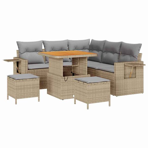 vidaXL Gartensofa-set mit Kissen 9 pcs Beige und Hellgrau Poly-Rattan