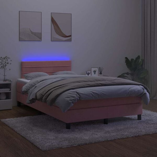 vidaXL Boxspringbett mit Matratze & LED Rosa 120x190 cm Samt
