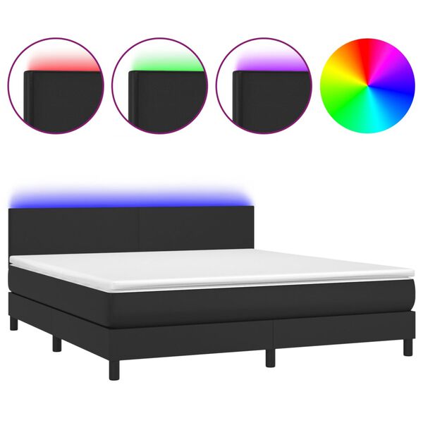 vidaXL Boxspringbett mit Matratze & LED Schwarz 180x200 cm Kunstleder
