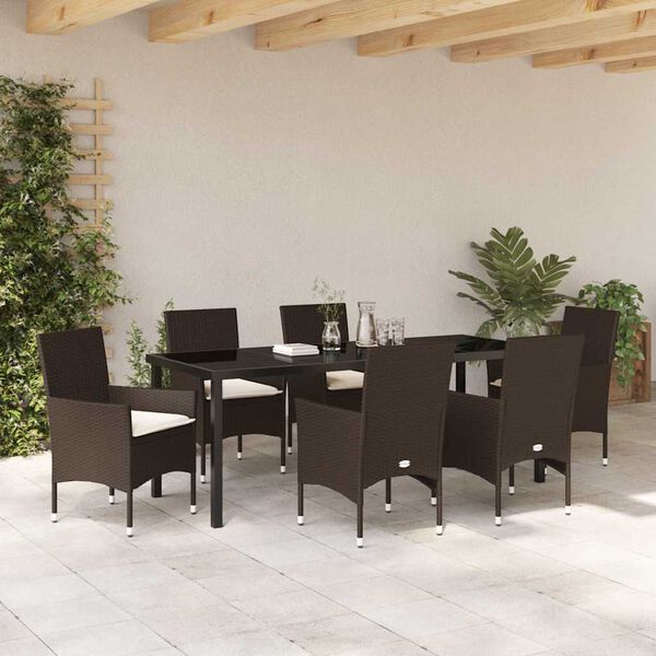 vidaXL Garten Essgruppe mit Kissen 7 pcs Braun Poly-Rattan